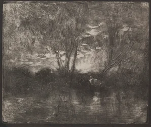 Lehmät juomapaikalla, alkuperäinen jäljennös 1862, painettu 1921.