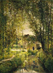 Maisema ja auringon valaisema puro, noin 1877