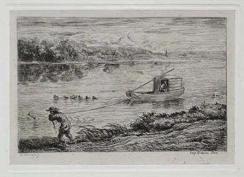 Venematka: Mökkipoika vetää hinausköyttä tai veto köydellä, 1861.