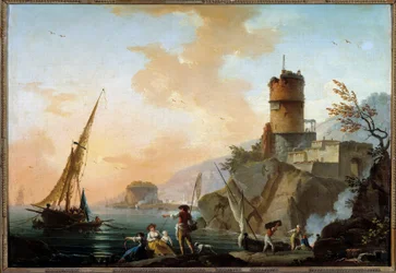 Meri, näkymä Välimerelle Charles Francois Lacroix Marseillen maalaus (1720-1779) 1700-luvun su. 0,61x0,82 m Orleans, Musee des Beaux Arts