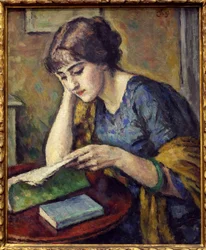 Lukeminen. Charles Guerinin (1875-1939) maalaus Öljy kankaalle