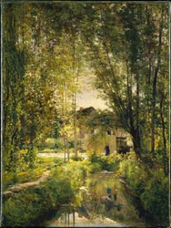 Charles-François Daubigny, 1877c - Maisema auringon valaiseman puron kanssa