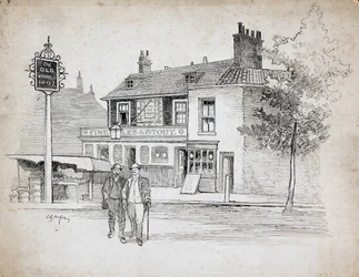 Old Windmill Public House, 214-214 Chiswick High Road, Turnham Green (caneta e tinta no papel) finlandês
