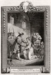 Lady Elizabeth Grey anoo Edward IV:ltä maansa ennallistamista, 1400-luku, 1777