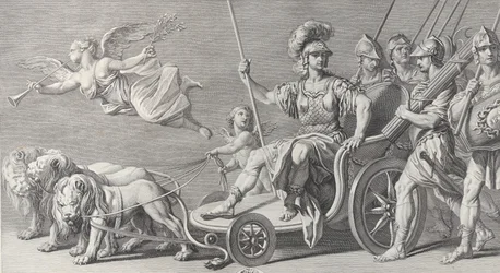 Mars kolmen leijonan vetämissä vaunuissa, 1749.