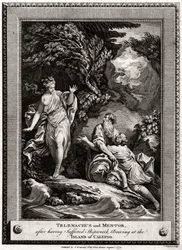 Telemachus ja Mentor saapuvat haaksirikkoutuneena Calypson saarelle vuonna 1774