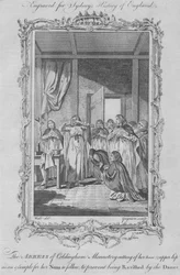 Coldinghamin luostarin abbedissa silpoo itsensä välttääkseen viikinkihyökkääjien raiskauksen, 1773