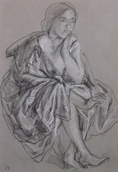 Tutkimus istuvasta naisesta, Istuva nainen, draped (liitu paperille)
