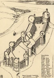 Lintuperspektiivikuva Caernarvonin linnasta, Pohjois-Walesista, 1931