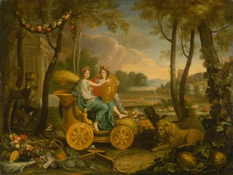 Neljän elementin allegoria: Maa. Suunnittelu kuvakudoksille kuningas Ludvig XIV:lle, n. 1680.