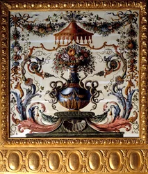 Chateau de Vaux Le Vicomten (Vaux-le-Vicomten) ruokasalin koristeellinen paneeli. Charles Lebrunin (Le Brun) (1619-1690) maalaus 1656 Chateau de Vaux-le-Vicomte Seine et Marnessa.