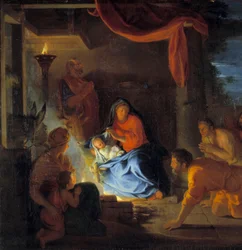 Paimenten palvonta. Yksityiskohta Charles Lebrunin (Le Brun) (1619-1690) maalauksesta 1690 Su. 1,51x1,17 m