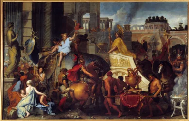 Aleksanterin riemuvoitto eli Aleksanteri Suuren saapuminen Babyloniin. Charles Le Brunin (1619-1690) maalaus, 1600-luku. Koko: 4,5 x 7,7 m