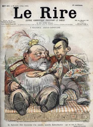 Anglo-Japanese Alliance (Japanese Anglo 1902) Diplomatia on juuri synnyttänyt hirviön, uuden Radica-Doodican: kuka on dekaani? - Kuningas Edward VII - Charles LEANDREn (1862-1934) PIIRKAKURI 1902 elokuvalle The Laughter