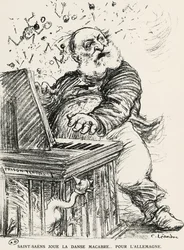Karikatyyri Charles Camille Saint-Saensista, ranskalaisesta säveltäjästä, pianistista ja urkurista
