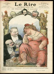 Kuva Charles Leandresta (1862-1934) Le Riren kanteen, 1.3.2014 - Les strennes de Marianne - Tribun - Clemenceau George, Jaures Jean, Briand Aristide, Marianne, Caillaux Joseph (1863-1944)