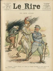 Charles Léandren (1862-1934) kuvitus Le Rire -lehden kanteen, 24/06/22 - Kaksi opasta - Englanti, Iso-Britannia, Eurooppa, tasavallan presidentti, rauha, hattu - Raymond Poincaré, David Lloyd George (1863-1945)