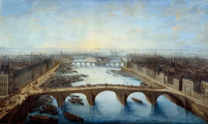 Cavalier-näkymä Pariisista, joka valtasi Pont Royalin vuonna 1741 Charles Grevenbrockin (? -1758) maalaus 1741 su. 0,96x1,62 m Pariisi, museo Carnavalet - Panoraamanäkymä Pariisiin Pont Royalin yli vuonna 1741. Charles Grevenbroeckin (? -1758) maalaus