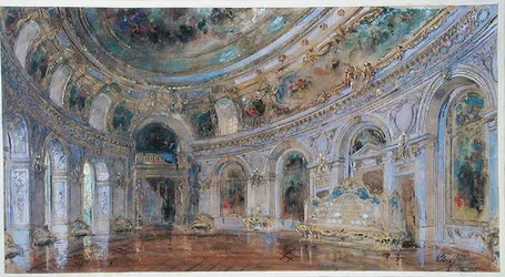 Laekenin kuninkaallisen palatsin juhlasali, n. 1910 (akvarelli paperille)