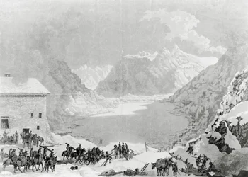 Exército francês do Primeiro Cônsul Napoleão Bonaparte (1769-1821) no Great St Bernard Pass Hospice, 20 de maio finlandês