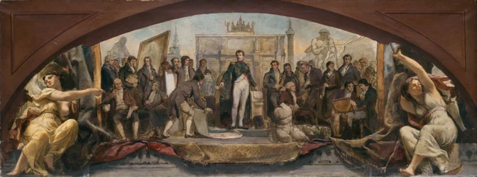 Louvren Denon-paviljongin luonnos: Les quatre âges artistiques de la France - Présentation des plans à Napoléon, n. 1864 (öljy kankaalle).