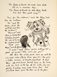 Punainen kuningatar sanoo: Pidä kielesi kiinni Liisalle, kuvitus teoksesta Alices Adventures Under Ground, pub. 1886 (faksimile)
