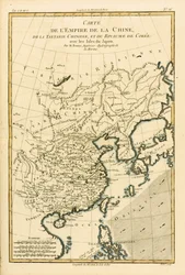 Kiinan valtakunta, Kiinan Tartaari ja Korean kuningaskunta Japanin saarten kanssa Guillaume Raynalin (1713-96) Atlas de Toutes les Parties Connues du Globe Terrestren julkaisusta 1780 (colou)