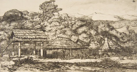 Alkuperäiset navet ja majat Akaroassa, Banksin niemimaalla, 1845, 1860.