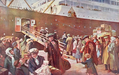 Kanadaan lähtevät siirtolaiset RMS Empress -aluksella Liverpoolissa
