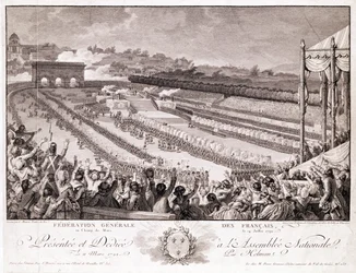 Federaation festivaali, 14. heinäkuuta 1790, Champ de Marsissa, 1700-luvun lopulla, kaiverrus Isidore Stanislas Helman (1743-1809)