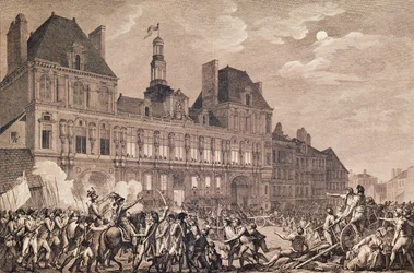 Robespierre, Saint-Just, Couthon ja Hanriot turvautumassa Hotel-de-Villeen Pariisissa, 9 Thermidor Year II (27. heinäkuuta 1794) 1800