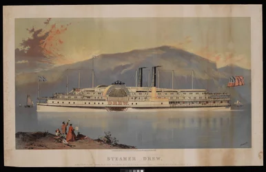 Höyrylaiva Drew, "Peoples Line" New Yorkin, Albanyn ja Ateenan välillä Hudson-joella - laiturit 40 ja 41 N.R. Canal St N.Y.:n juurella.