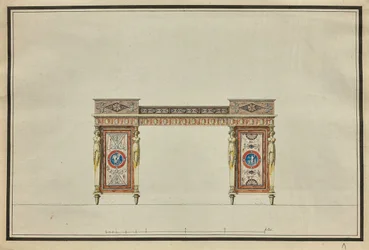 Työpöydän suunnittelu, n. 1800 (akvarelli ja muste paperille)