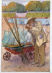 Venekauppias Tuileriesin puutarhassa vuonna 1909 Charles Pezeun piirustus dit Carlopez (1900-luku)