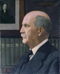 William Henry Bragg (1862-1942) Michael Faradayn (1791-1867) kuvalla taustalla, 1939