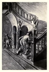 Hän huusi tavallaan ja rypisti yläkertaan Robert Louis Stevensonin (1850-1894) "Tohtori Jekyllin ja herra Hyden omituisesta tapauksesta", jonka kuvitti Charles Raymond Macauley (1871-1934).
