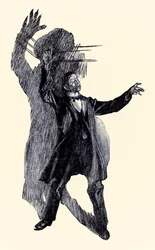 Siellä seisoi Henry Jekyll Robert Louis Stevensonin (1850-1894) tohtori Jekyllin ja herra Hyden oudosta tapauksesta, jonka kuvitti Charles Raymond Macauley (1871-1934)