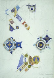 Katon koristelu, Certosa di Pavia, 1891 (lyijykynä ja akvarelli paperille)