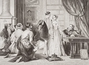 Lady Jane Greyn haluttomuus hyväksyä kruunu, Sion House, 8. heinäkuuta 1553, "Illustrations of English and Scottish History" osasta I