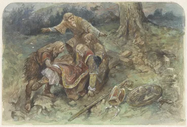 Haavoittunut Adalbert viedään pois