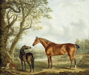 Metsästäjät ja spanieli laajassa maisemassa, 1827