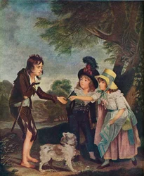 Muotokuva Sir Francis Fordin lapsista, jotka antavat kolikon kerjäläispojalle. Näyttelyssä 1793 1906