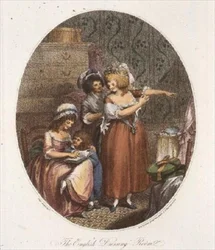 Englantilainen pukuhuone, kaiverrus P.W. Tomkins (1760-1840) (akvatinta) (katso myös 64847, 64848 ja 64850)