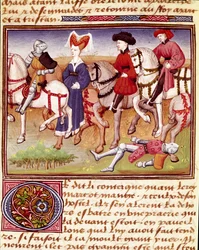 Queen Iseult (tai Iseult) on hevonen, jota seuraa Maine-mestari Charles 1440-1460 "romaanisesta du Chevalier Tristanista". Chantilly, Conde-museo