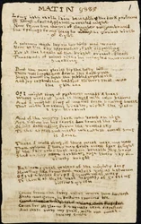 Charlotte Bronten runo. Matin" -runon omakätinen kopio, jossa on poistoja. 12. marraskuuta 1830, Haworth, co. York: 1830. Haworth, co. York.