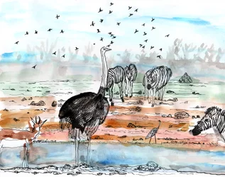 Safari 2, 2018 (muste ja akvarelli)