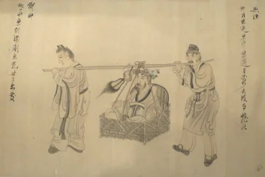 Yksityiskohta Chen Hongshoun käsikääröstä "Kohtauksia Tao Yuanmingin elämästä", 1650, Honolulun taideakatemia.
