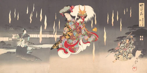 Kohtaus Foxfire Kitsunebi näytelmästä Honcho nijushiko, 1898, 1898.