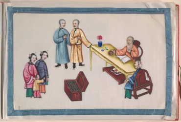 Albumi, 1800-luvun loppupuoli (kahdentoista lehden albumi; tussi ja väri piikkipaperille, sidottu punaiseen damastiin).