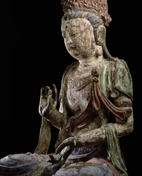 Suuri istuva bodhisattva kädet ylhäällä, Jin-dynastia (1115-1234) (puu ja pigmentti) (yksityiskohta) (katso 206546)